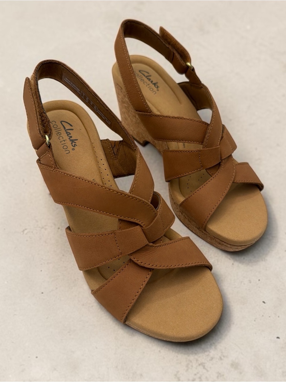 Clarks Brown Leather Wedge Sandals - Strappy Slingback